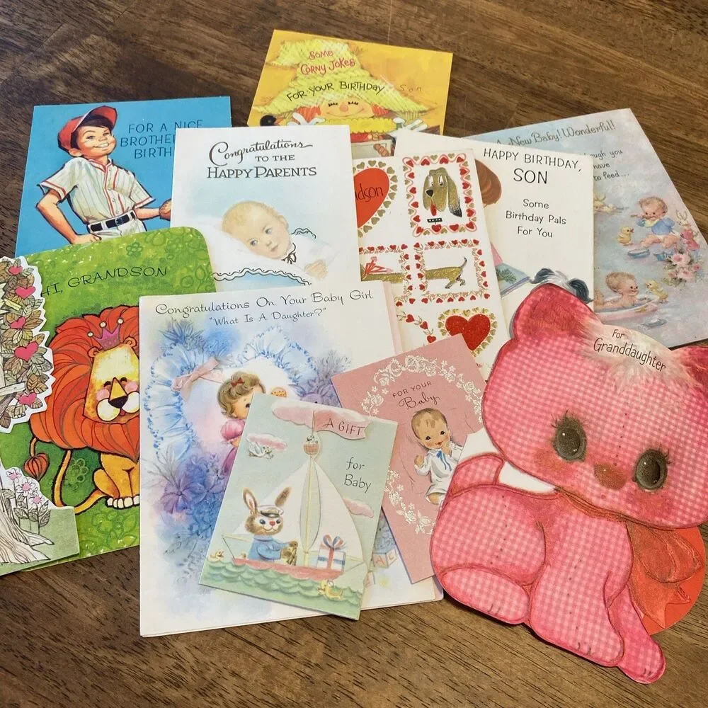 Vintage Greeting Cards Lot Of 12 Birthday Boy Girl New Baby Anthropomorphic